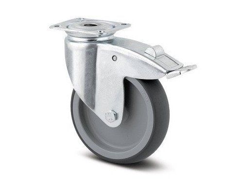 Kolečko přístrojové otočné 125mm plotýnka, brzda
