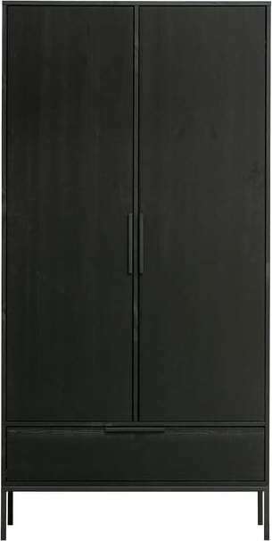 Černá šatní skříň z borovicového dřeva 100x200 cm Adam - WOOOD