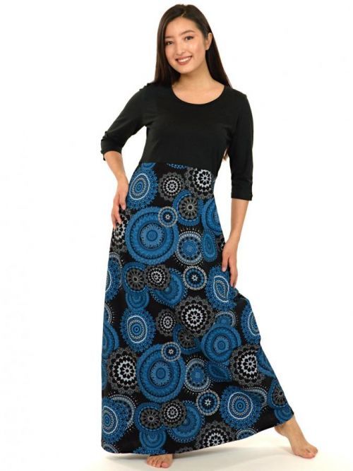 Himalife Dlouhé šaty Kaili s 3/4 rukávem - černá s modrou Velikost: S/M