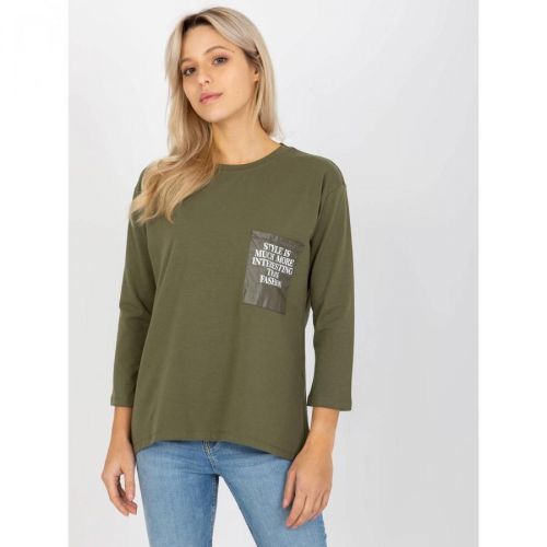 Khaki women's casual round neck blouse