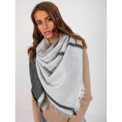 Gray and black patterned women's scarf with wool