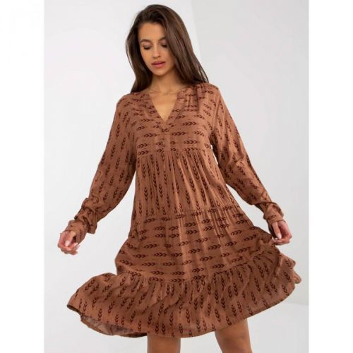 Brown loose dress with prints and a SUBLEVEL frill