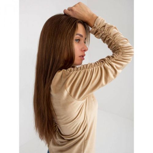 Beige velor blouse with gathered sleeves from RUE PARIS