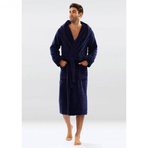 DKaren Man's Male Housecoat With Hood 130 Navy Blue