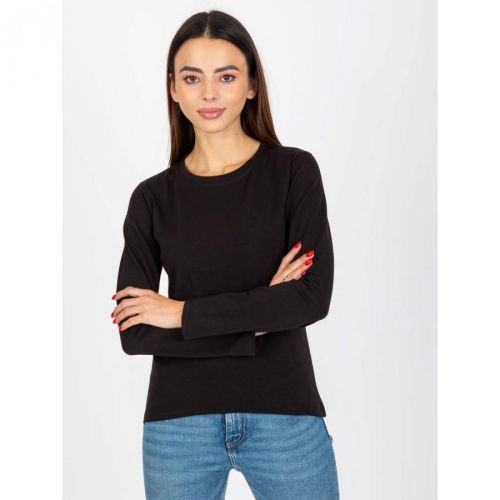 Black plain longsleeve blouse with a round neckline