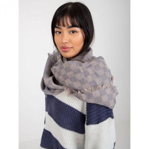 Gray and light pink women's checkered winter scarf