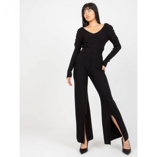 Black high waist slit knitted trousers