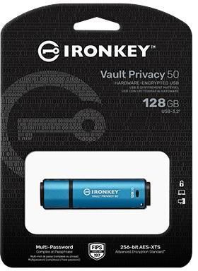Kingston Flash Disk IronKey 128GB Vault Privacy 50 AES-256 Encrypted, FIPS 197 (IKVP50/128GB)