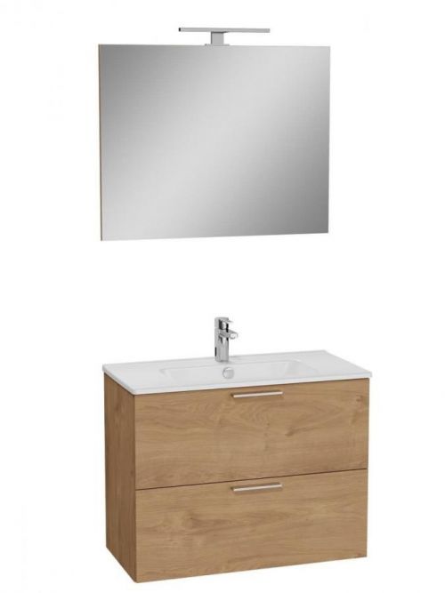 Koupelnová skříňka s umyvadlem zrcadlem a osvětlením Vitra Mia 79x61x39,5 cm dub lesk MIASET80D