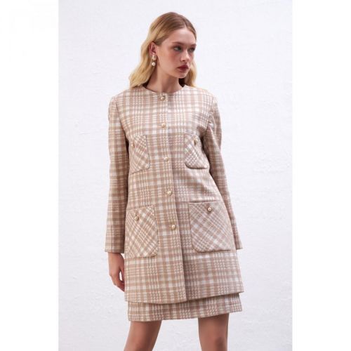 Gusto Plaid Kaftan - Beige