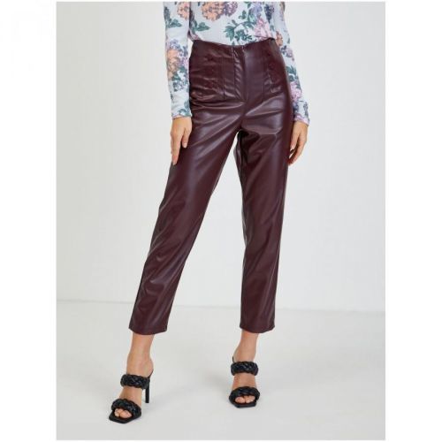 Vínové dámské zkrácené koženkové kalhoty ORSAY - Dámské