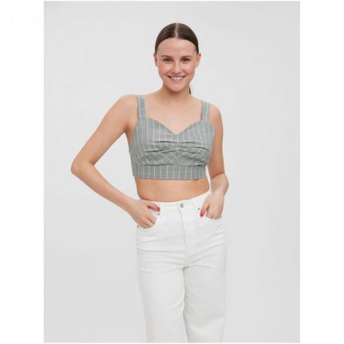 Světle šedý pruhovaný crop top na ramínka VERO MODA Serena - Dámské