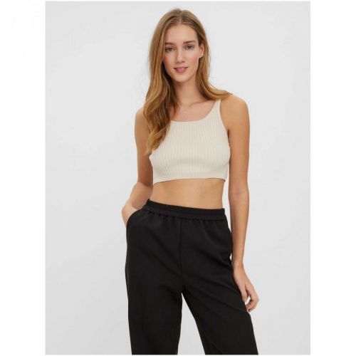 Krémový žebrovaný crop top VERO MODA Fibly - Dámské