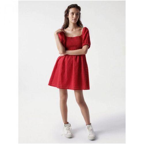 Červené krátké šaty s balonovými rukávy Salsa Jeans Aruba - Dámské