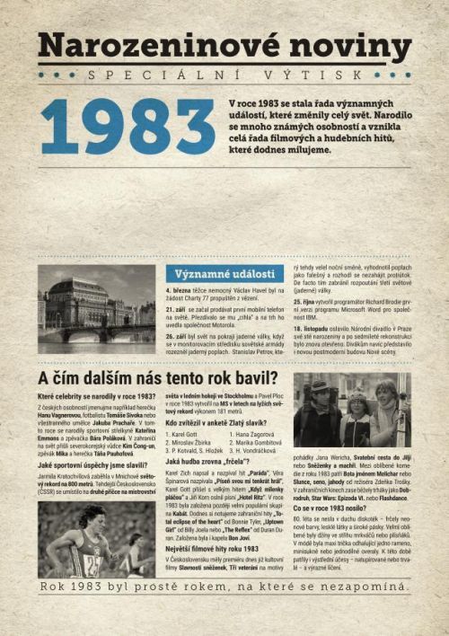 Narozeninové noviny 1983 s vlastním textem, Narozeninové noviny 1983