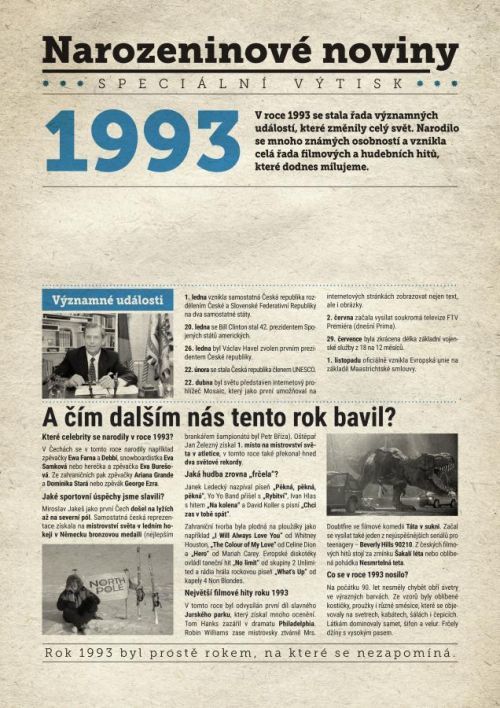 Narozeninové noviny 1993 s vlastním textem, Narozeninové noviny 1993