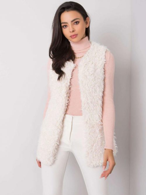 Dámská smetanová chlupatá vesta AT-KZ-22105.11P-ecru Velikost: M/L