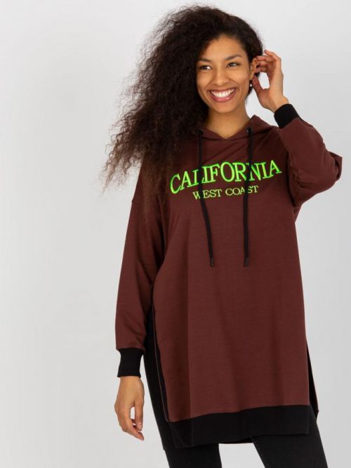Tmavě hnědá delší mikina s nápisem VI-BL-327.70P-dark brown Velikost: ONE SIZE