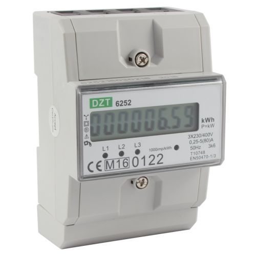 Elektroměr DZT 6252 0,25-80A CZ modulový cejchovaný 3fazový, 80A, 1 tarifní LCD (4moduly) /E370/