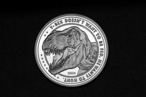 FaNaTtik | Jurassic Park - sběratelská mince (25th Anniversary) T-Rex Silver Edition