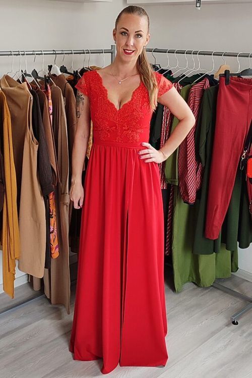 Červené společenské šaty s rozparkem Bosca Fashion Amma 36