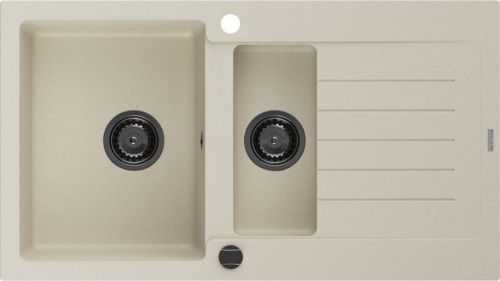 MEXEN/S Matias granitový dřez 1.5 s odkapávačem 900x505 mm, béžová,+ černý sifon 6502901505-69-B