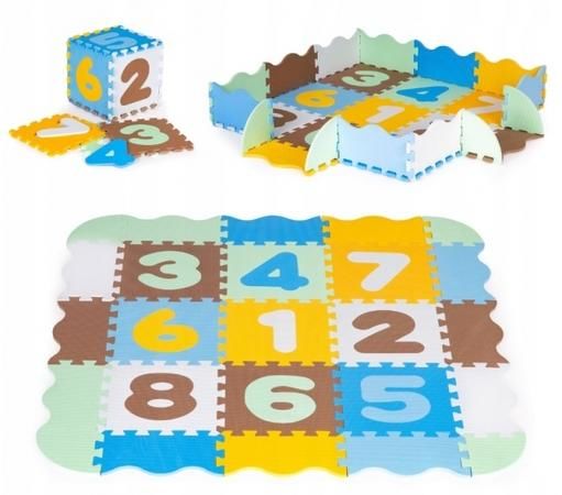 I PLAY Dětské pěnové puzzle 114 x 114 cm, hrací deka, podložka na zem Čísla, 25 dílů