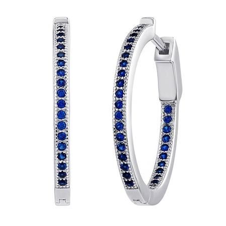 Stříbrné kruhové náušnice MILLA 22 mm se syntet. safírem NEW