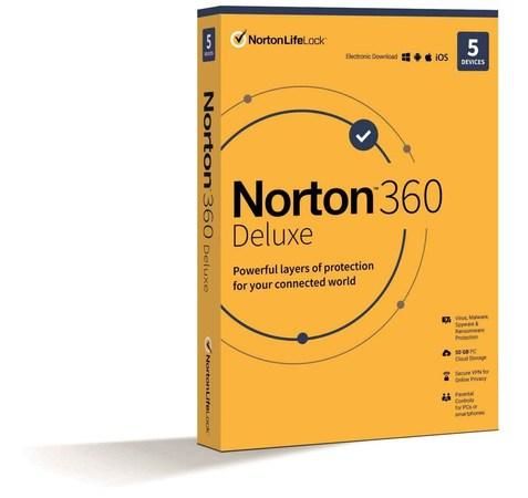 NORTON 360 DELUXE 50GB +VPN 1 uživatel pro 5 zařízení na 3 roky - ESD, 21435543