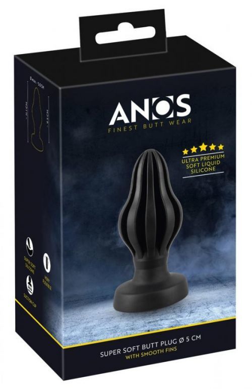 ANOS - super soft, ribbed anal dildo - 5cm (black)