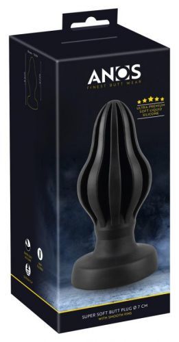 ANOS - super soft, ribbed anal dildo - 7cm (black)