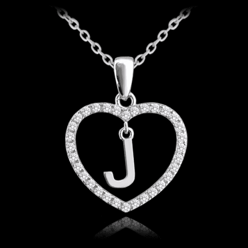 Stříbrný náhrdelník MINET písmeno J v srdíčku se zirkony JMAS900JSN45