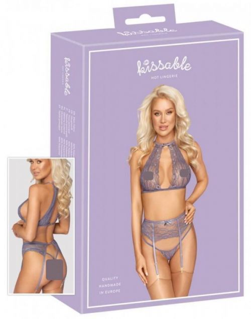Kissable - lace bra with stockings and thong (purple)