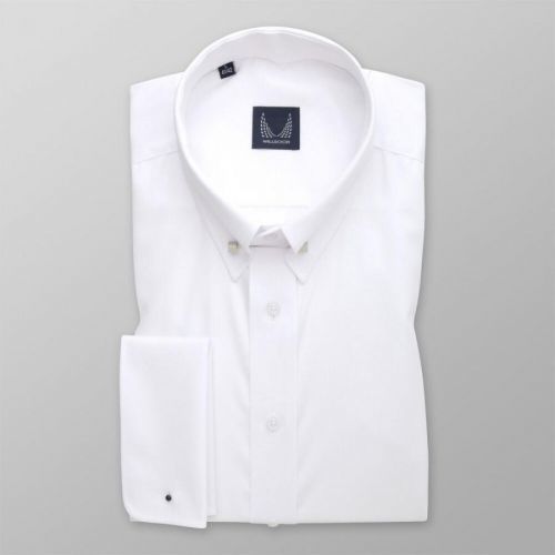 Pánská klasická košile bílé barvy s hladkým vzorem a límečkem pin-collar 14785