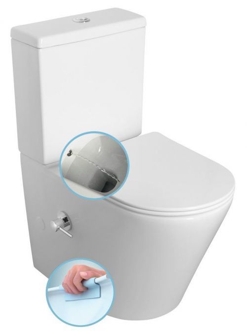 SAPHO PACO RIMLESS WC kombi, integrovaná baterie a bidet. sprška, spodní/zadní odpad, bílá PC1012RX