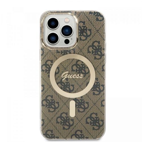 Kompatibilní zadní kryt Guess 4G MagSafe + bezdrátová nabíječka pro Apple iPhone 14 Pro Max, hnědá