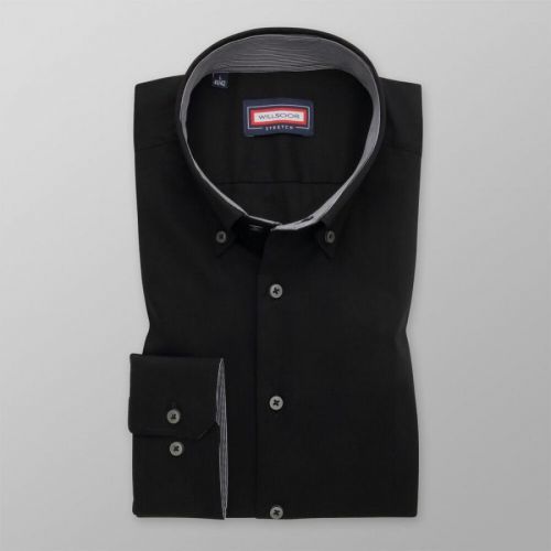Pánská slim fit košile černé barvy s kontrastními prvky 14806