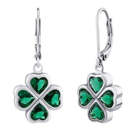 Stříbrné visací náušnice čtyřlístek se zelenými zirkony (již máme přívěsek) NEW