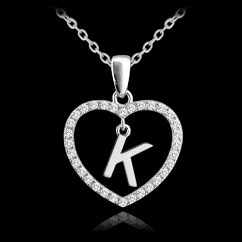 Stříbrný náhrdelník MINET písmeno K v srdíčku se zirkony JMAS900KSN45