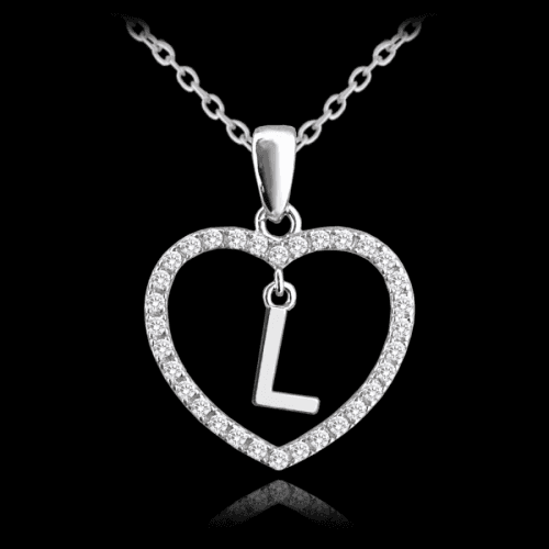 Stříbrný náhrdelník MINET písmeno L v srdíčku se zirkony JMAS900LSN45