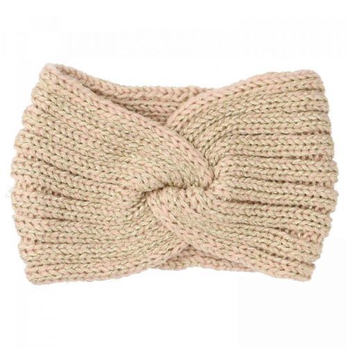 Pohodlná pletená čelenka Aida se zlatou přízí, růžová