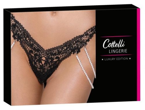 Cottelli - Luxury Embroidered Beaded Thong (Black)