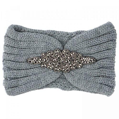 Pohodlná pletená čelenka Kokala s ozdobným prvkem, šedá