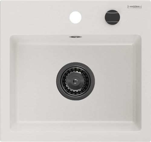 MEXEN/S Milo granitový dřez 1 435 x 410 mm, bílá, + černý sifon 6505441000-20-B
