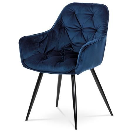 Autronic DCH-421 BLUE4 Jídelní židle, korálově modrá sametová látka, kovová čtyřnohá podnož, černý matn