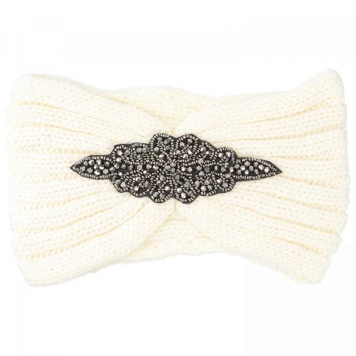 Pohodlná pletená čelenka Kokala s ozdobným prvkem, bílá