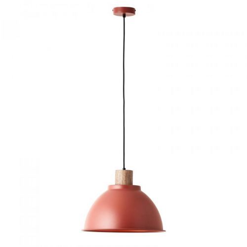 Brilliant Závěsné světlo Erena s dřevěným detailem, červená, Obývací pokoj / jídelna, kov, dřevo, E27, 60W