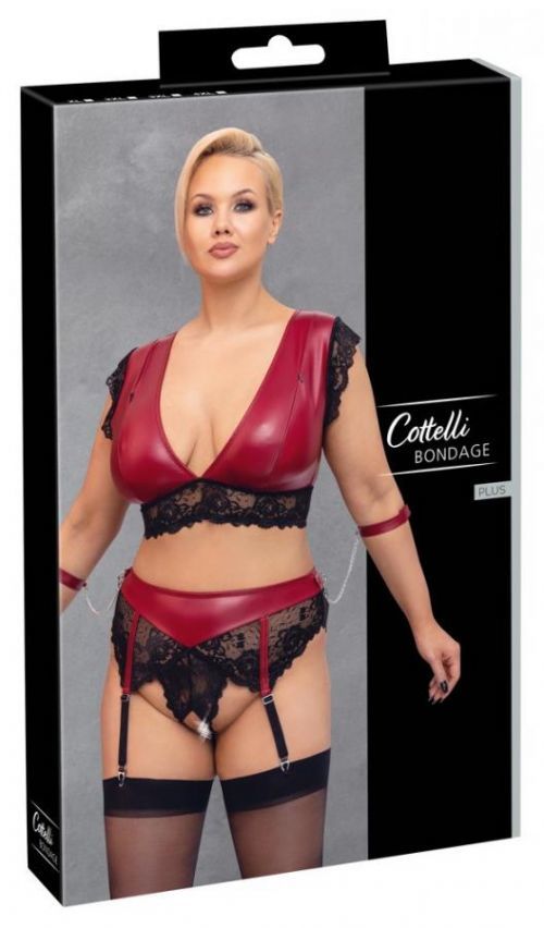 Cottelli Bondage Plus Size - lace bra set (red-black)