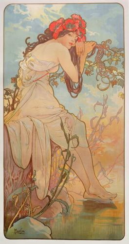 Mucha, Alphonse Marie Mucha, Alphonse Marie - Obrazová reprodukce The Seasons: Summer, (21.2 x 40 cm)