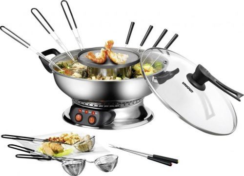 Unold Asia Fondue fondue 1350 W 2 samostatné regulátory teploty, 6 napichovátek na fondue, funkce grilování nerezová ocel